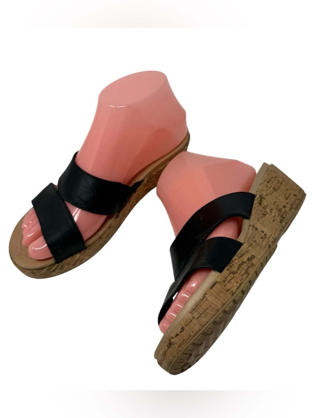 Crocs A-Leigh Women’s Size 6 black leather strap cork wedge sandals shoes
